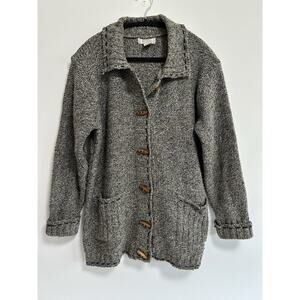 Jennifer Moore Wood Button Cable Knit Sweater Acrylic Wool Mix Grandma Granny‎ S
